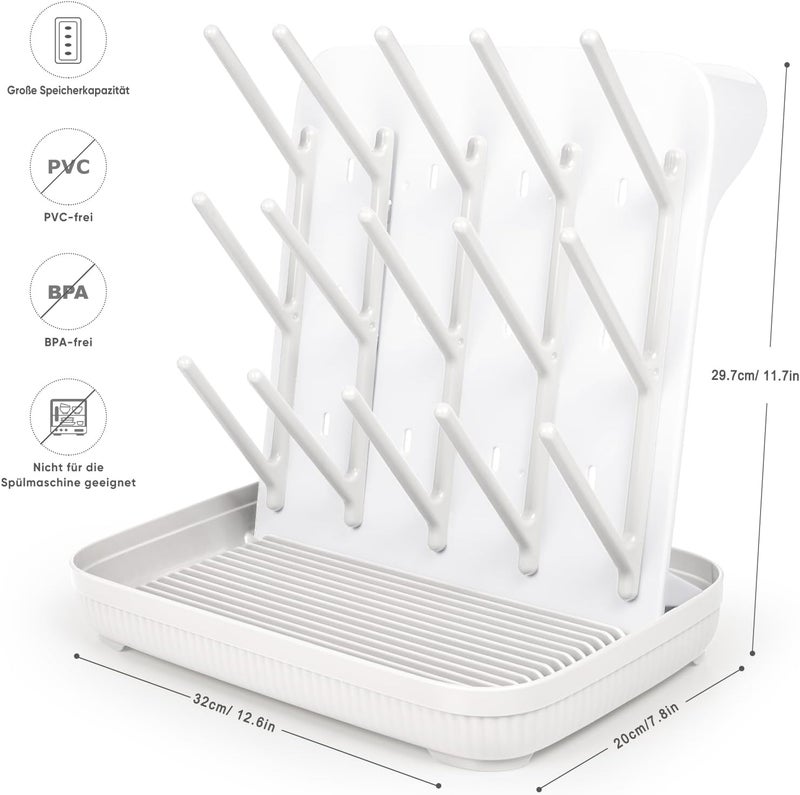 Termichy Baby Bottle Drying Rack: Large Vertical Bottle Dryer Rack Holder - Space Saving Standing Drying Rack for Baby Bottles and Pump Part Cleaning (White) - Image 5